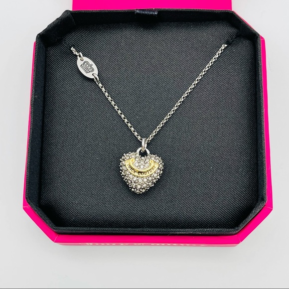 NWT JUICY COUTURE N-PAVE HEART WISH NECKLACE SILVER YJRU3434 - Picture 3 of 5